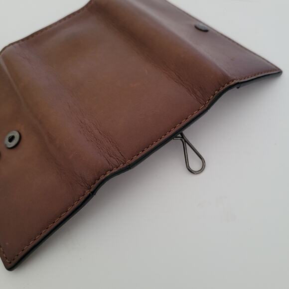 Coach Wallet Key Case Trifold Holder Solid Brown Geniue Smooth Leather Classic - Picture 6 of 11